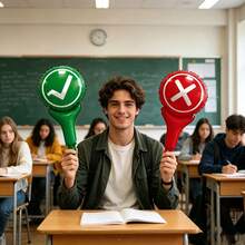 10/6/1pc Back-To-School Essentials: Correct/Incorrect Handheld Aluminum Foil Playable Balloon-Green Checkmark And Red Cross Portable Foil Balloon Sticks For Yes Or No Classroom Quizzes, Interactive Teaching Props, And First-Day-Of-School Party Decor - True Or False Balloon Stick - View 2