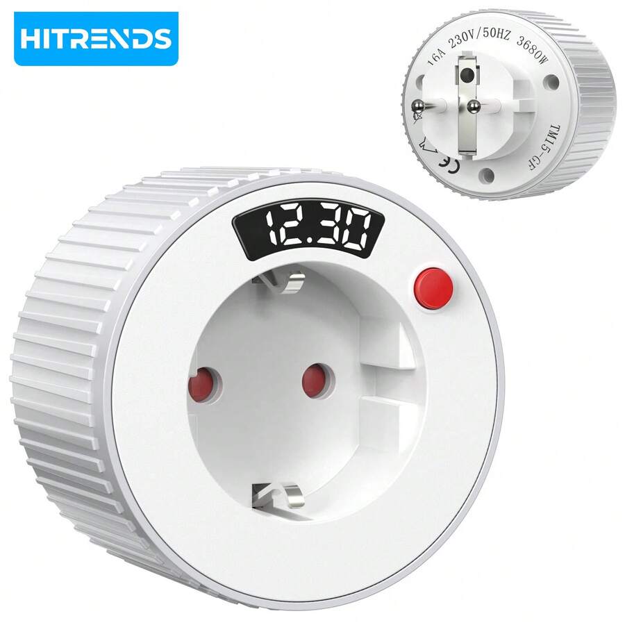 HITRENDS 24-Hour Countdown Timer Outlet, 16A/3680W High Power Capacity, European Standard Rotary Mechanical Timer, No Programming Required, Suitable For Home Appliances, Fish Tanks, Lighting, Heaters, Essential For Christmas Decorations