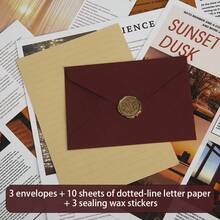 16pcs Multicolor Linen Texture Gift Envelopes With Letter Paper And Wax Seal, Vintage Invitation Envelopes For Cards And Wedding Invitation - A - View 15