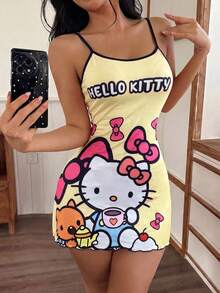 SANRIO 1件 Hello Kitty 粉色休闲可爱舒适简约吊带裙（女款） - 黃色 - 查看 2