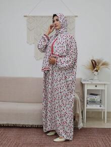 Sultan Women's Comfortable Breathable Lace Long Prayer Robe Fashion Print Dress White - White - View 5