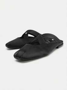 Sepatu Wanita Baru Musim Semi/Panas 2026: Sepatu Balet Tanpa Penutup Ujung Bulat dengan Tali Elastis Silang - Hitam - View 7