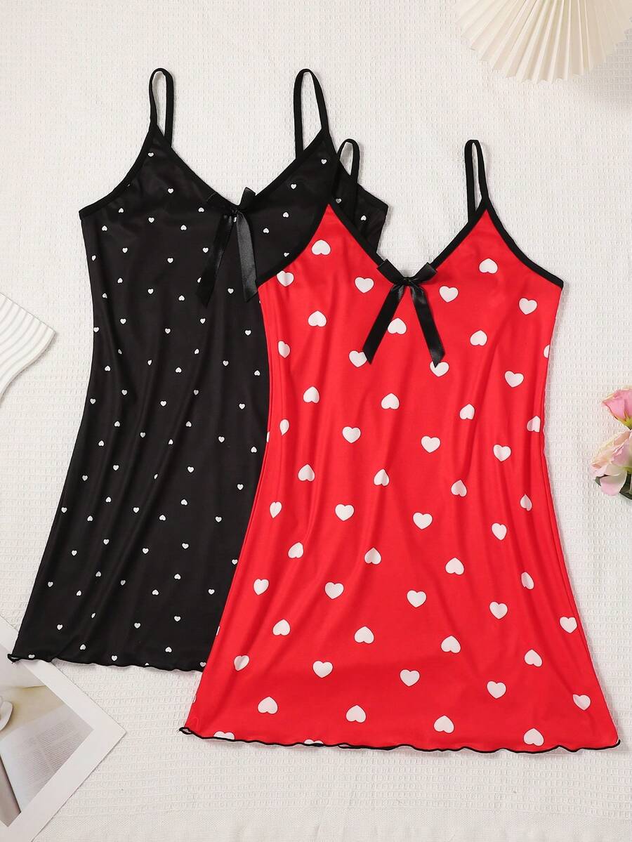 2pcs/Set Sexy V-Neck Spaghetti Strap Nightgown For Women, Spring/Summer New Short Loungewear Dress, Soft Comfortable Fabric Non-Irritating - Multicolor - View 1