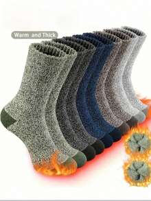 5 Pairs Men's Warm Winter Socks - Comfortable & Warm, Suitable For Hiking, Fishing | Breathable Polyester Blend | Machine Washable (1/3/5 Pairs) - Multicolor - View 1
