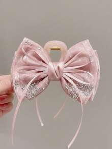 1pc Shiny Faux Rhinestone Bow Ribbon Hair Clip, Elegant Lightweight Tulle Hair Accessory For Women - Multicolor - View 9