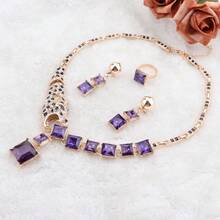 1 set Conjunto de joyas de collar, aretes y anillo con cristal azul con estampado de leopardo, adecuado para que las mujeres lo usen en bodas, bailes, fiestas y banquetes - juego de 4 piezas - Ver 18