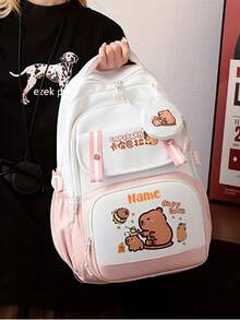 1pc Personalized Back To School Large Capacity Cute Cartoon Capybara Print Backpack With Mini Round Coin Purse, Adjustable Shoulder Straps, Nylon Material Zipper Closure Multiple Compartments Storage, Suitable For Daily, Outings, Travel, Commuting. Perfect Birthday, New Year Or Holiday Gift For Friends, Daughters Or Sons. Custom Exclusive Name, Anniversary. - Multicolor - View 10