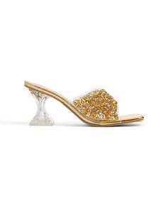 Rollcall Women's Summer New High Heel Slippers, Gold Rhinestone Glitter Decorated High Heels - Gold - View 2