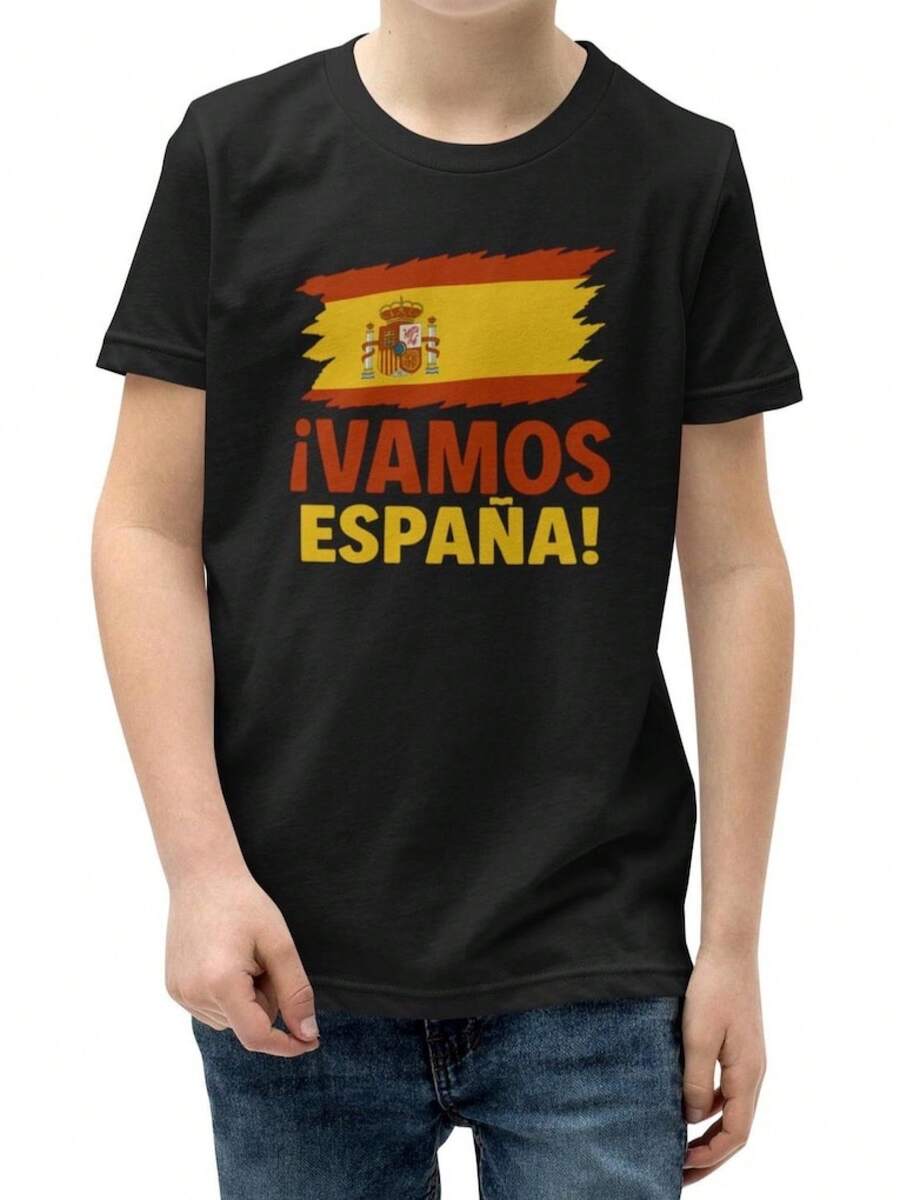 Unisex Adult T-ShirtVamos España Youth Soccer T-Shirt – Spanish Flag Kids Tee - Black - View 1