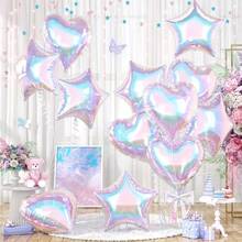 14pcs 18IN Transparent Star And Heart Foil Balloons, Iridescent Clear Accessory Balloons For Mermaid Frozen Birthday Wedding Party - View 3