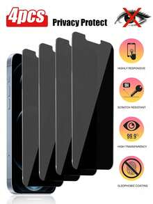 Gorilla Hero 4pcs Anti-Spy Tempered Glass Screen Protector Compatible With Apple Devices, Anti-Peeping, Anti-Scratch, Anti-Collision, Compatible With Apple X/XR/11/12/13/14/15/16/16 Plus/16 Pro/16 Pro Max/17/17 Air/17 Pro/17 Pro Max Full Series - Black - View 17