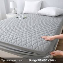 1pc Solid Color Waterproof Mattress Protector (Without Pillowcase), Quilted Fitted Sheet Protector For Queen Or King Bed, Gray/White - 灰色 - 查看 9