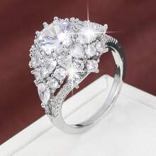 1pc Sunflower Shape Design Cubic Zirconia Inlaid Women's Ring - Multicolor - View 3