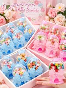 12/1pc Cute Gashapon Machine Shaped Transparent Candy Box, Storage Box With Bow Tie, Plastic Candy Cup Mini Box, Can Be Filled With Small Storage Box With Bow Tie, Candy Box Decor Candy Storage Box Candy Party Gift Container Chocolate Cake Dessert Princess Wedding Birthday Baby Shower Gift, Gender Reveal Party Favors, Wedding Birthday Valentine's Day Birthday Party Supplies (Pink, Blue) - Multicolor - View 2
