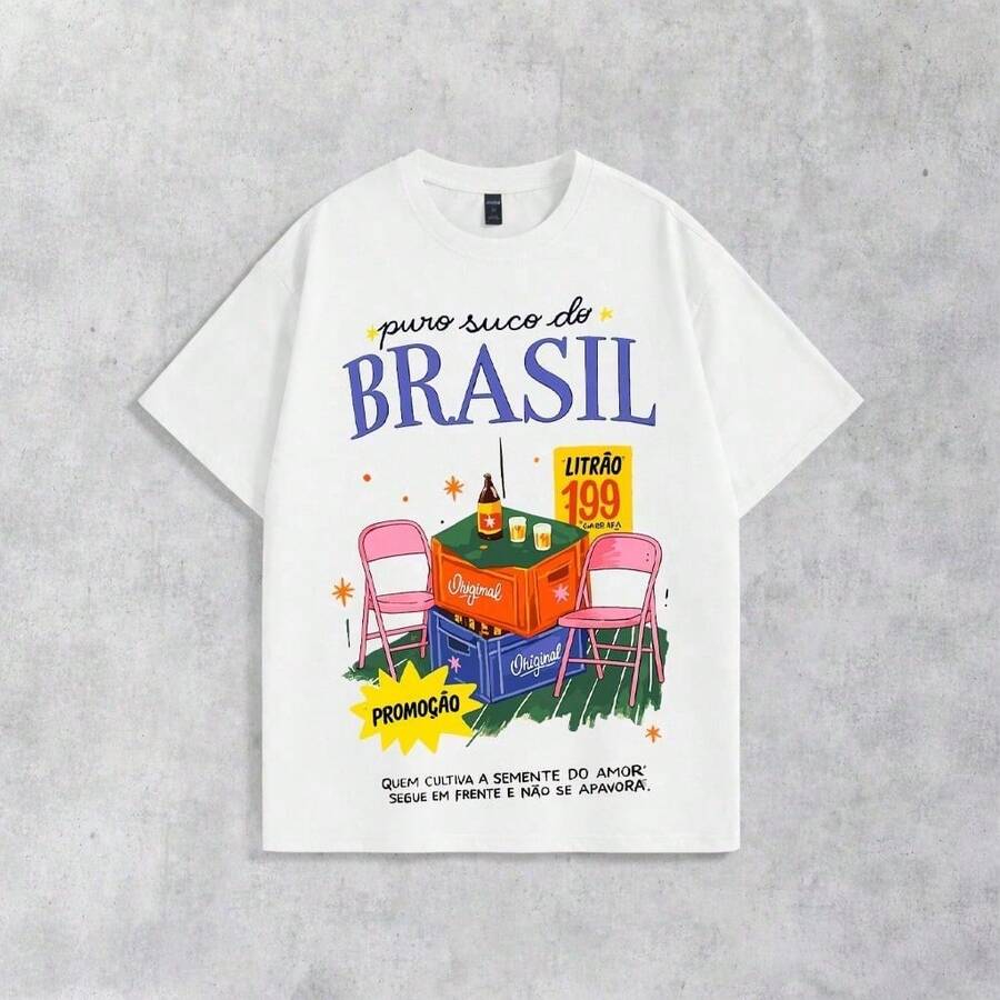Camiseta Básica Masculina Puro Suco Do Brasil Samba Blusa 100% Algodão Bar Lançamento - Branco - Visão 1