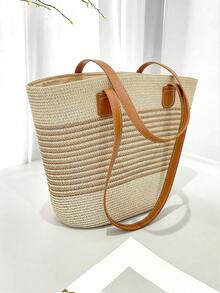 1pc Women's Bohemian Style Wide Brim Straw Hat And 1pc Woven Shoulder Bag Set, Elegant Sun Hat Beach Tote Bag, Suitable For Outdoor Leisure, Travel, Vacation - Hat and Bag Set - View 5