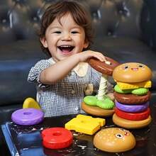 Mainan Susun Berbentuk Hamburger, Mainan Edukasi Kognitif Multi-Warna, Koordinasi Mata-Tangan & Puzzle Putar, Hadiah Sempurna untuk Anak Laki-Laki dan Perempuan di Hari Ulang Tahun, Natal atau Halloween, Warna Acak - MultiWarna - View 3