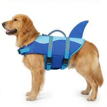 Chaleco salvavidas para perro con diseño de tiburón, alta flotabilidad, chaleco de natación para mascotas con asa, adecuado para perros pequeños y medianos - Azul - Ver 10