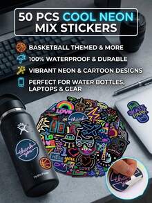 50pcs Cool Waterproof Basketball Theme Mixed Stickers, Suitable For Water Bottles, Computers And Other Items. Includes Basketball And Various Creative Graffiti Patterns, Very Nice Creative Gadgets. - Multicolor - View 2