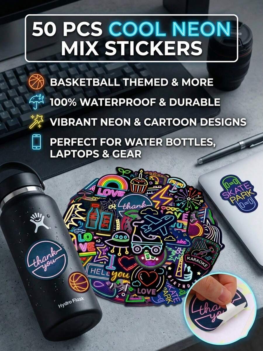 50pcs Cool Waterproof Basketball Theme Mixed Stickers, Suitable For Water Bottles, Computers And Other Items. Includes Basketball And Various Creative Graffiti Patterns, Very Nice Creative Gadgets.