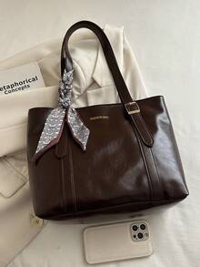 Vintage Large Capacity Handbag For Women, New Minimalist Fashion Versatile Commuter Shoulder Tote Bag - Coffee - View 3