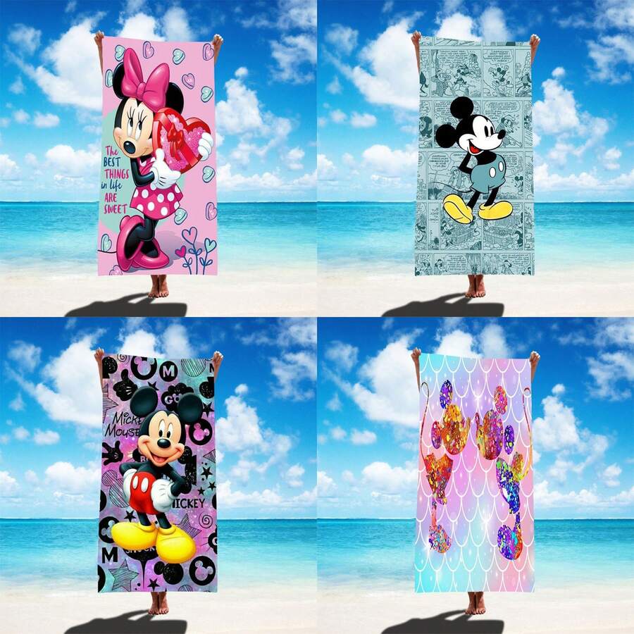Disney 迪士尼米奇米妮海灘毛巾,超吸水快乾超細纖維毛巾,大尺寸輕量柔軟防沙海灘毯,可愛卡通印花浴巾,適用於游泳、游泳池、露營、旅行、瑜珈、健身及日常使用,四季皆適用 - 彩色 - 查看 1