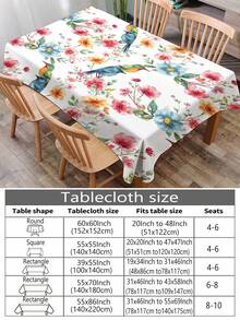 1pc Floral & Bird Print Tablecloth, Modern Polyester Waterproof Tablecloth, Rectangular & Round, Digital Print Suitable For Living Room, Home Use, Outdoor Dining Table, Small Round Table - Multicolor - View 3