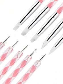 80-Piece Pink Series Nail Tool Set, 48-Grid Reusable Nail Clay, 10 Nail Stands + 2 Clear Bases, 15 Nail Brushes + 5 Dotting Pens, For Displaying And Practicing Nail Tips, Magnetic False Nail Stands, For Displaying And Practicing Professional Nails, W - Apricot - View 5
