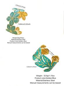 VceTd 2PCS Gentle Elegant Style Stainless Steel Women's Bracelet Decorated With Enamel Craft Plumeria And Maple Leaf Design, Suitable For Women To Wear At Weddings, Banquets, Vacations Or Shopping - Yellow Gold - View 13