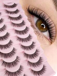 10 Pairs Full Strip False Eyelashes, Transparent Band, Thin Soft Short Lashes, Suitable For Girls Who Prefer Natural Makeup Look - Natural Short Lashes - View 2