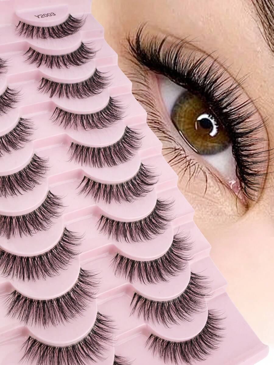 10 Pairs Full Strip False Eyelashes, Transparent Band, Thin Soft Short Lashes, Suitable For Girls Who Prefer Natural Makeup Look