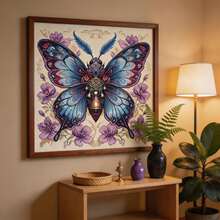 Vintage Blue Purple Butterfly Cross Stitch Kit, Steampunk Style Floral, Includes Tools, Thread And Fabric, Beginner-Friendly Complete Set For Home Decor Painting - Multicolor - View 7