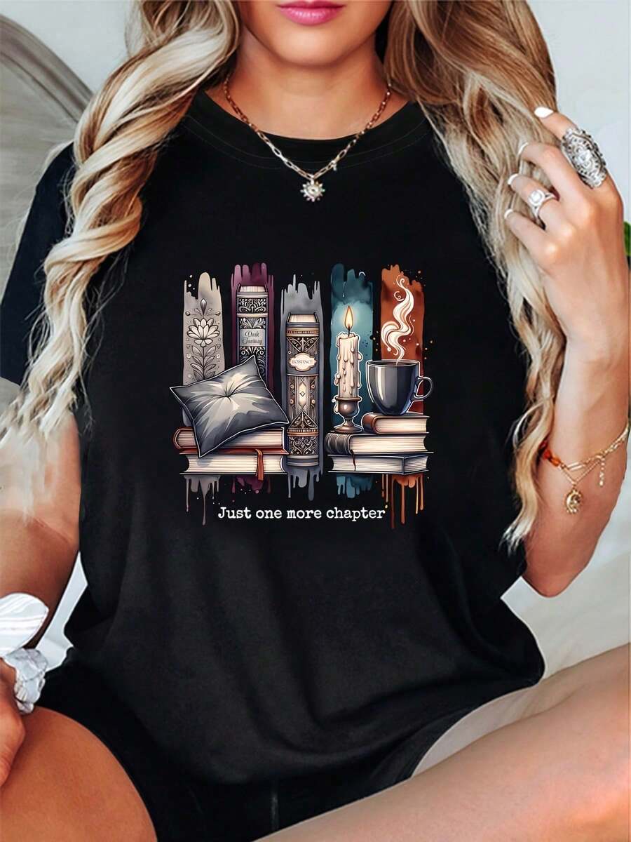 1 Piece - Large Size - Reading Time, Just One More Chapter, Combined With Stacked Books, Pillows, Candles And A Cup Of Hot Tea. Im Design - 黑色 - 查看 1
