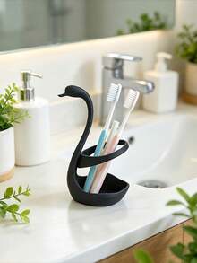1pc Creative Swan-Shaped Plastic Toothbrush Holder, Minimalist Versatile Design, Hollow Design For Drainage And Breathability To Prevent Water Accumulation, Can Store Toothbrushes, Toothpaste, Small Items, Keeps Bathroom Countertop Neat And Organized, Both A Practical Storage Rack And An Exquisite Desktop Decoration - Multicolor - View 4