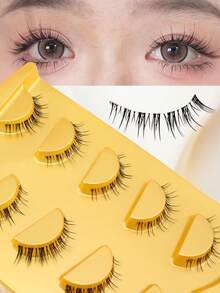5 Pairs Japanese & Korean Sunflower Style Faux Mink Invisible Band Comfortable Curled Fluffy Lightweight Soft One-Piece Reusable False Eyelashes For Date And Travel - View 1