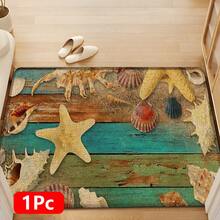 1pc, Home Decor, Starfish Pattern Print, Linen Kitchen Rug, Kitchen Mat, Floor Mat, Bathroom Mat, Door Mat, 3D Print Rectangular, Suitable For Living Room, Bedroom, Hallway, Bathroom, Laundry Room - Polyester Rug, Suitable For Indoor And Outdoor Home Decor - Multicolor - View 16