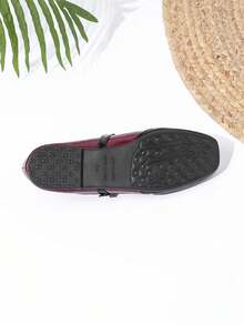 JiaYunNvXie New Low Vamp Soft Sole Mary Jane Shoes Commuter Versatile One-Strap Flat Women's Shoes - Burgundy - View 7