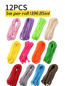12pcs, 5m 7-Core Paracord 4mm Diameter Outdoor Umbrella Rope, DIY Bracelet Wristband Weaving Rope, Outdoor Emergency Rope, Outdoor Camping Tent Rope Binding, Clothesline - Multicolor - View 1