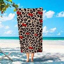 Leopard Print Cherry Pattern Microfiber Beach Towel, Absorbent Quick-Drying Non-Shedding Bath Towel, Beach Swimming Vacation Towel - A - View 6