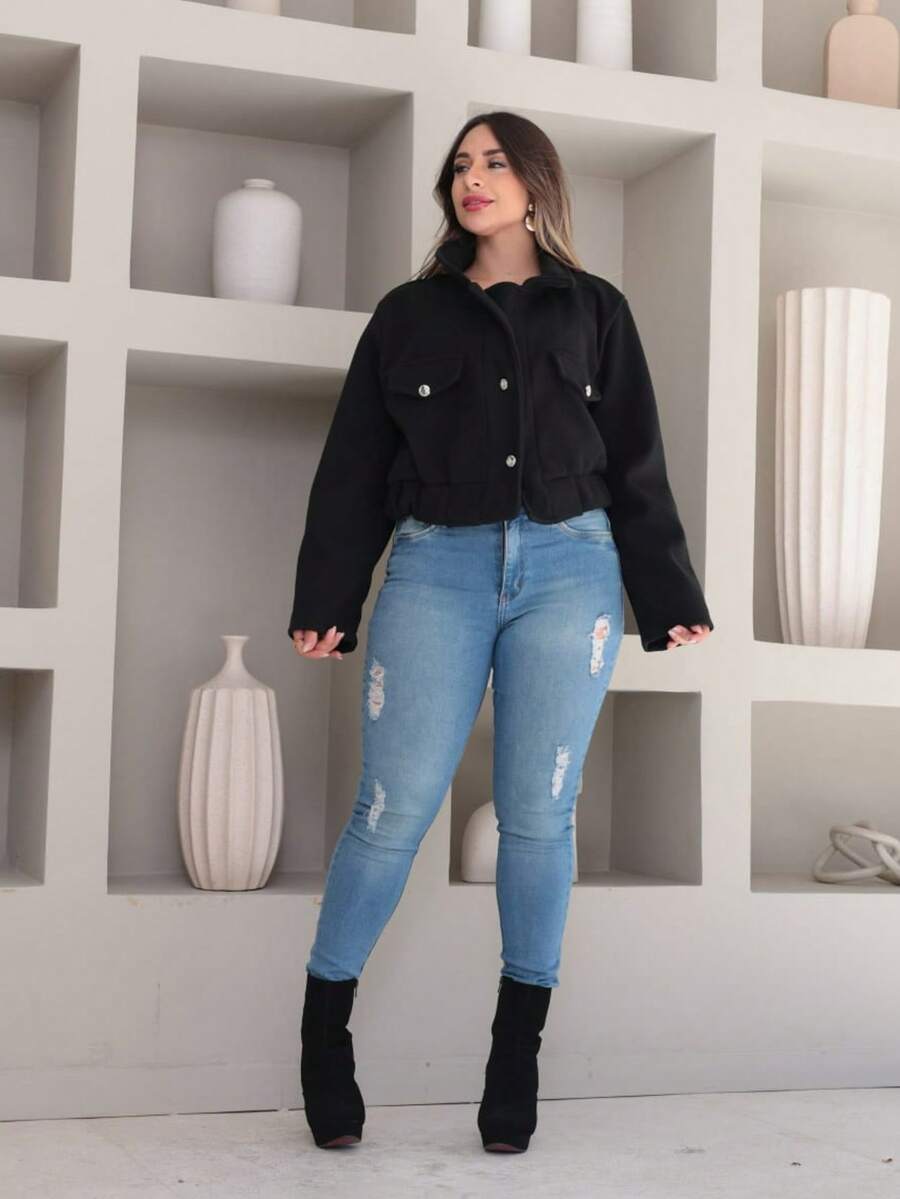 Victoria Women's Coat, La Batida Jacket With Buttons, Long Sleeves, Autumn/Winter - Black - View 1