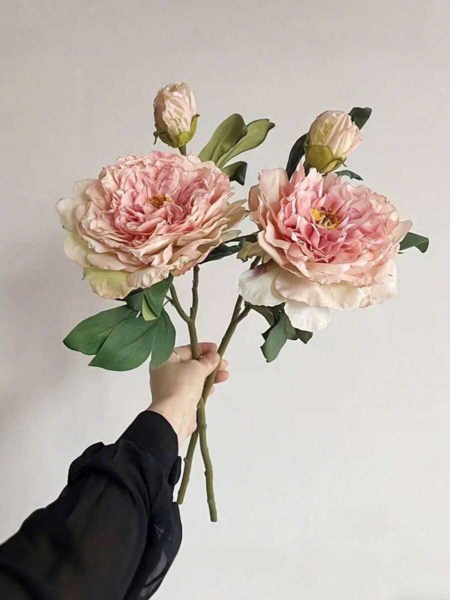 6/3/1件裝人造牡丹花含花苞與綠葉,逼真仿真牡丹,家居裝飾人造花,婚禮花束、派對中心裝飾、玫瑰、婚禮佈置、花束、房間裝飾、春季裝飾 - 彩色 - 查看 1