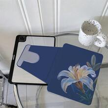 1件深藍色油畫百合花印花平板保護殼，適用於 iPad Air 6/5/4 &10 (10.9 吋) - 適用於 iPad Pro 2024、Air M3/A16 2025，適用於 Galaxy Tab S9 FE/S8 Plus/S7/S10，適用於 OPPO Pad，適用於 Matepad，適用於 Vivo Pad，適用於 Honor Pad，適用於 Xiaoxin Pad - 彩色 - 查看 4
