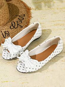 Women's Fashion Round Toe Open Toe Spring Summer Plus Size Slip-On Comfortable Elegant Flat Sandals - White Polka Dot Flower - View 7