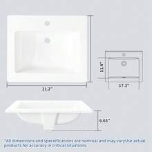 Semi-Recessed White Ceramic Bathroom Sink - Modern Square Design 54x45x17 Cm - With Overflow And Rear Rim - Compatible With First-Rate Faucets - A - View 5
