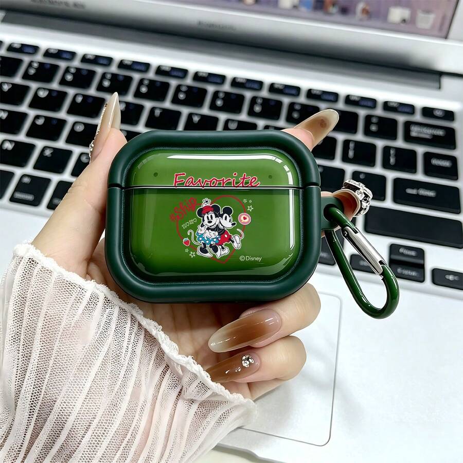 Disney Mickey & Minnie With Favorite & #Ship Text Print AirPods Case Cute Shockproof And Drop-Proof Shell With Keychain Compatible With AirPods 1/2/3/4 And Pro/Pro 2 Nd Generation Suitable For New AirPods Pro 3 Stocking Stuffers The Girlfriend. - Green - View 1