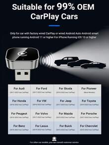 XUDA 2026 新款 2合1 無線 CarPlay / Android Auto 超迷你轉接器 - 2.4-5.0 GHz WiFi 5 Carplay 轉換器，有線轉無線，快速自動連接，無延遲，緊湊設計，附 USB/USB-C 接口，免電池 - B - 查看 11