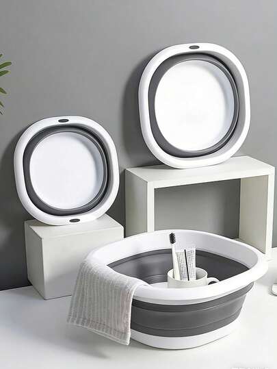 Foldable Wash Basin, Portable Thickened Plastic Basin, Silicone Wash Basin, Multi-Functional Design, Suitable For Face Washing, Laundry, Vehicle Cleaning And Various Activities - No Electricity Required