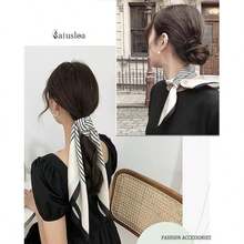 Polka Dot Print Satin Head Scarf For Women Like Silk Scarf For Hair Wrapping Bandanas Square Shawl Wraps - trắng - Xem 6