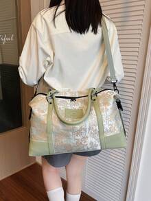 New Fashionable Travel Bag Jacquard Pattern Minimalist Niche Design Chic Popular Suitable For Short Trips Fitness Spliced Contrast Color Large Capacity Versatile Exquisite Bag - Green - View 7