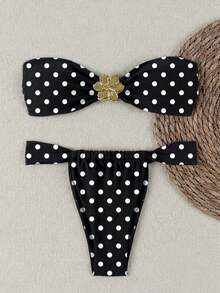 Women's Summer Beach Striped Metallic Decor Bikini Two-Piece Swimwear Set Vacation - Multicolor - View 1